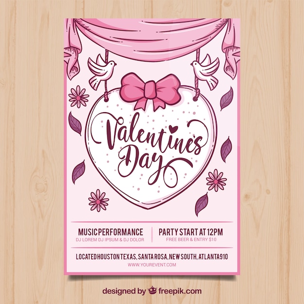 Vector gratuito folleto/cartel hecho a mano de san valentín