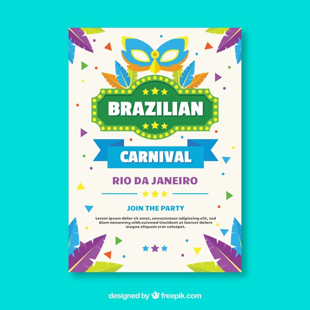 Vector gratuito folleto/cartel plano de fiesta de carnaval brasileño