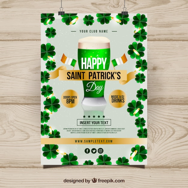 Vector gratuito folleto/cartel realista del día de san patricio