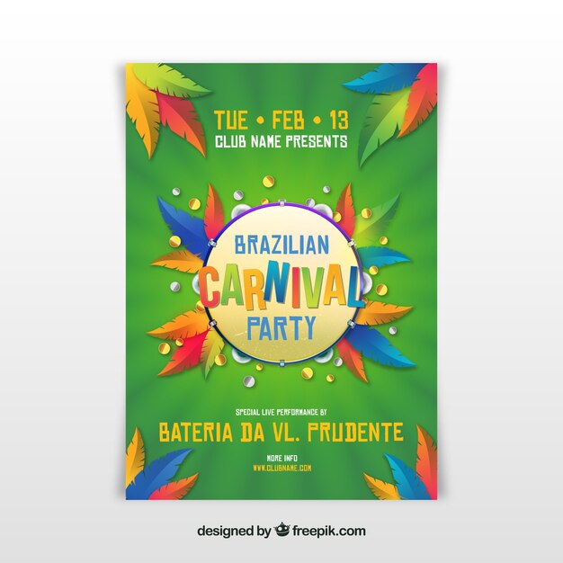 Folleto/cartel realista de fiesta de carnaval brasileño