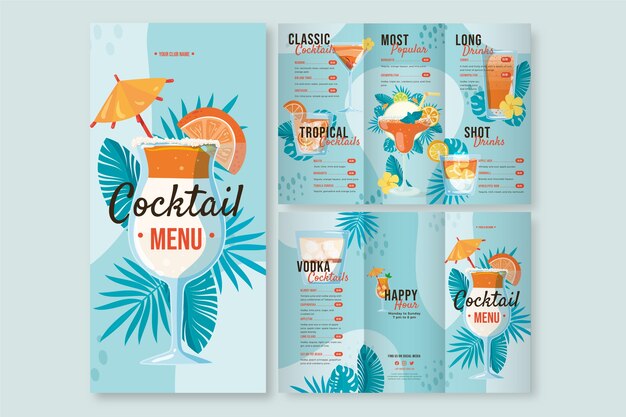 Folleto de cóctel de diseño plano dibujado a mano