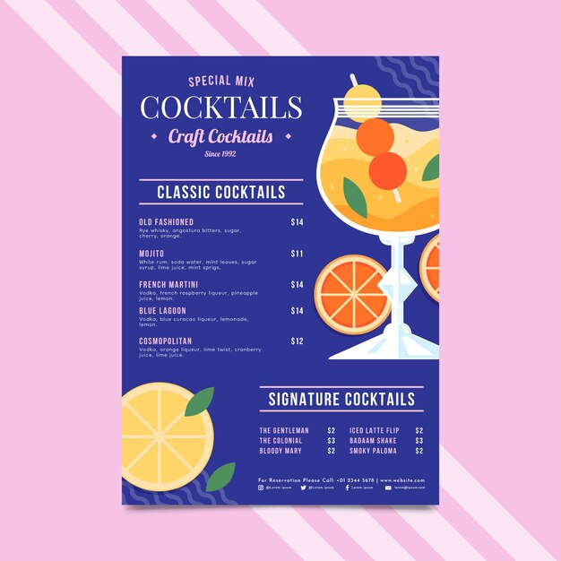 Folleto de cóctel de diseño plano