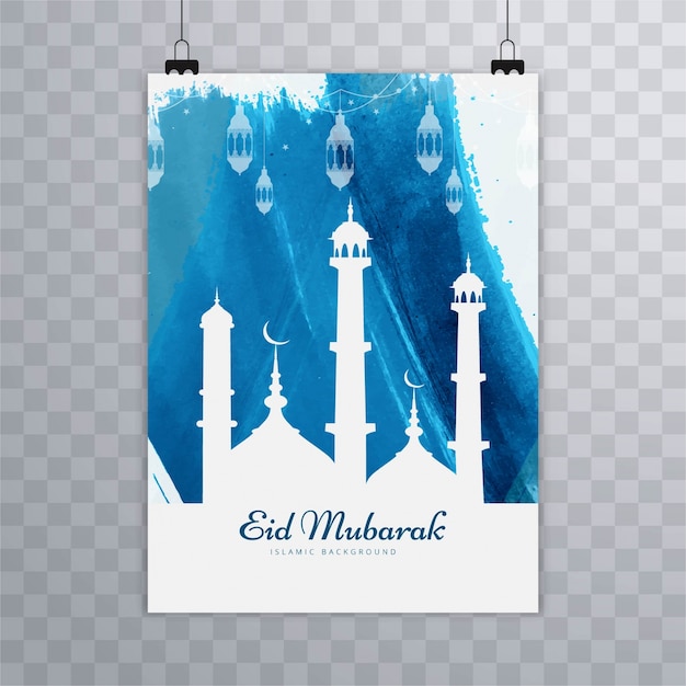 Vector gratuito folleto colgando azul de eid mubarak