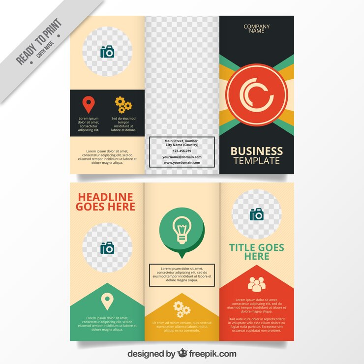 Vector gratuito folleto comercial con iconos y detalles de color