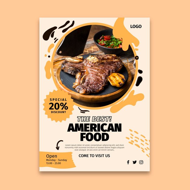 Folleto de comida americana vertical