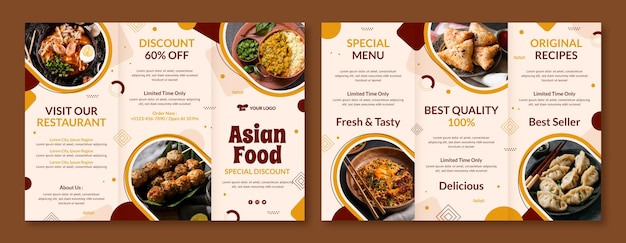 Folleto de comida asiática de diseño plano