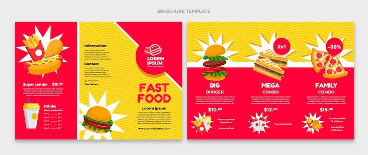 Vector gratuito folleto de comida rápida de diseño plano