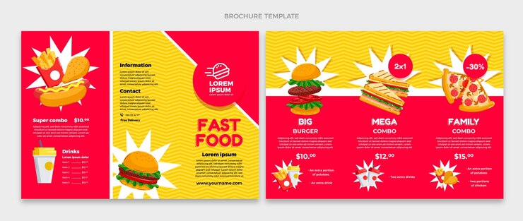 Vector gratuito folleto de comida rápida de diseño plano