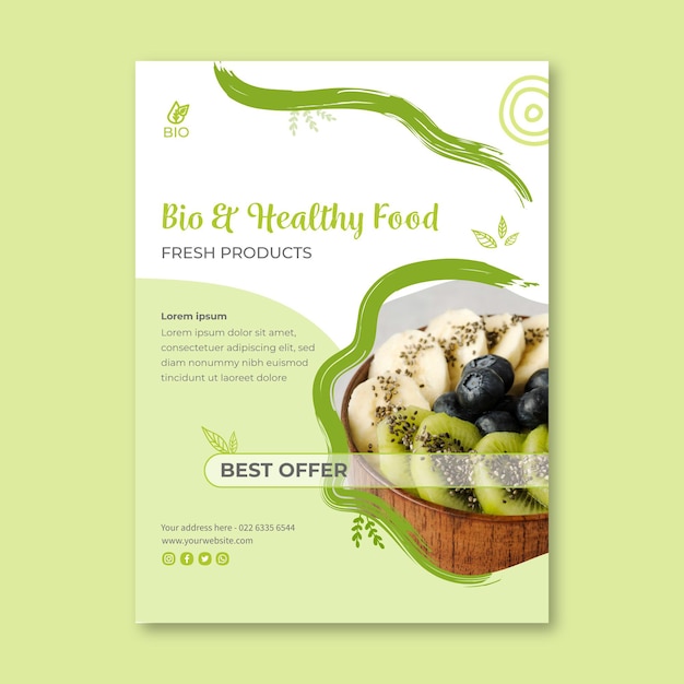 Vector gratuito folleto de comida sana y bio