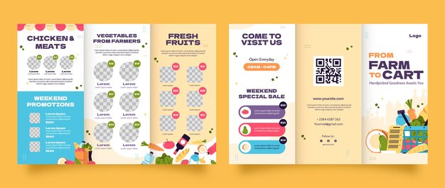 Folleto de compras de comestibles dibujado a mano