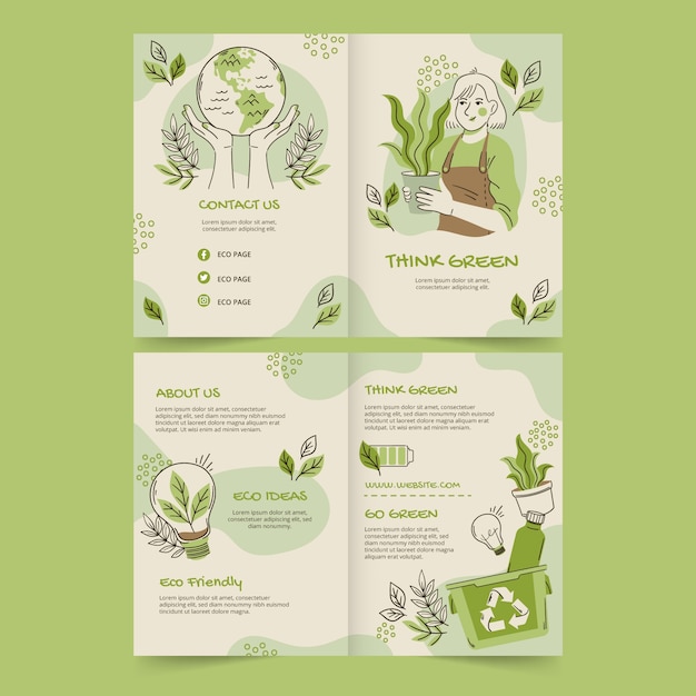 Vector gratuito folleto de concepto de ecología dibujado a mano