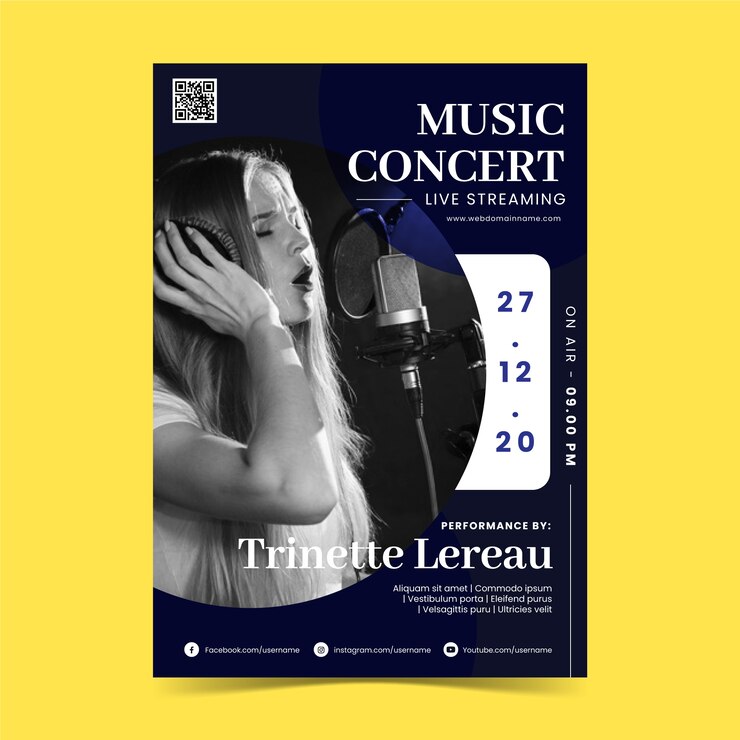 Vector gratuito folleto de concierto de música en vivo con foto