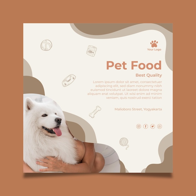 Vector gratuito folleto cuadrado de alimentos para animales