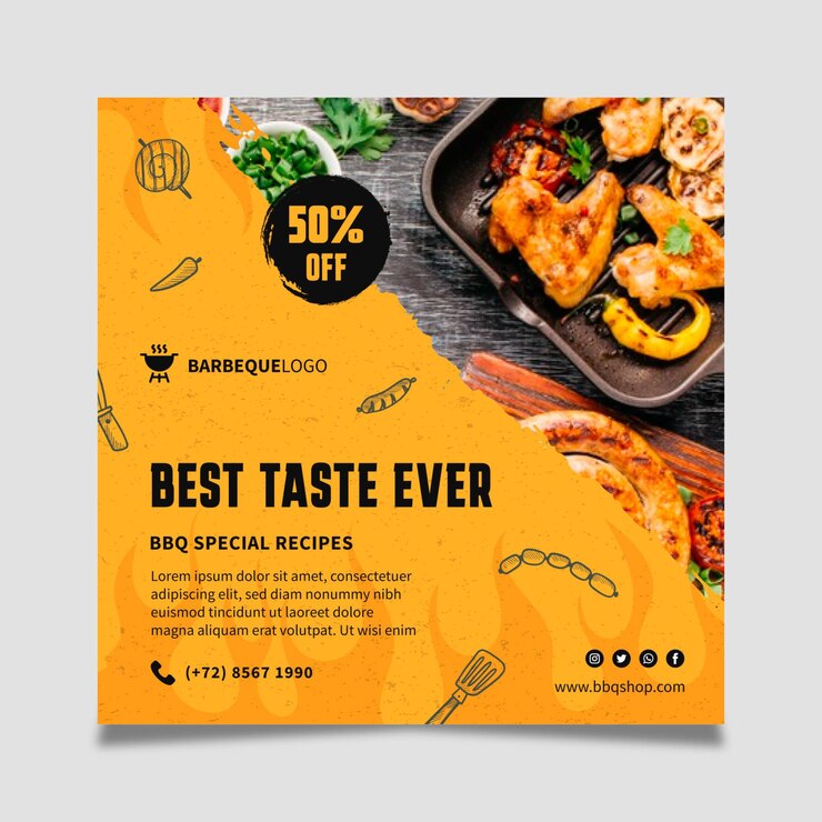 Vector gratuito folleto cuadrado delicioso barbacoa