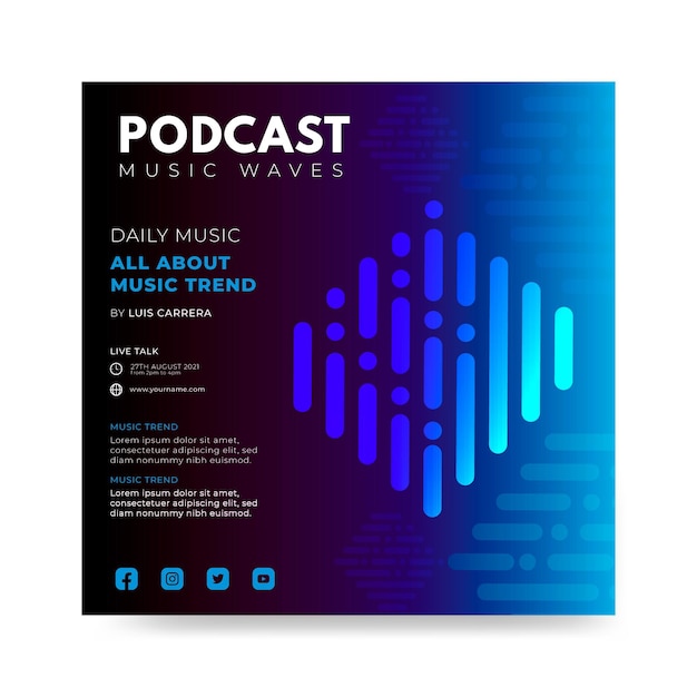 Vector gratuito folleto cuadrado de música de podcast plano