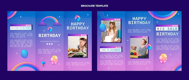 Folleto de cumpleaños degradado retro vaporwave