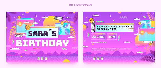 Folleto de cumpleaños degradado retro vaporwave