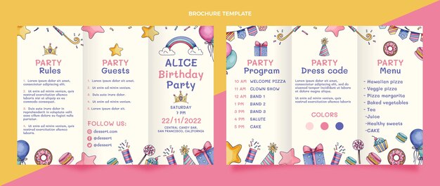 Folleto de cumpleaños infantil dibujado a mano