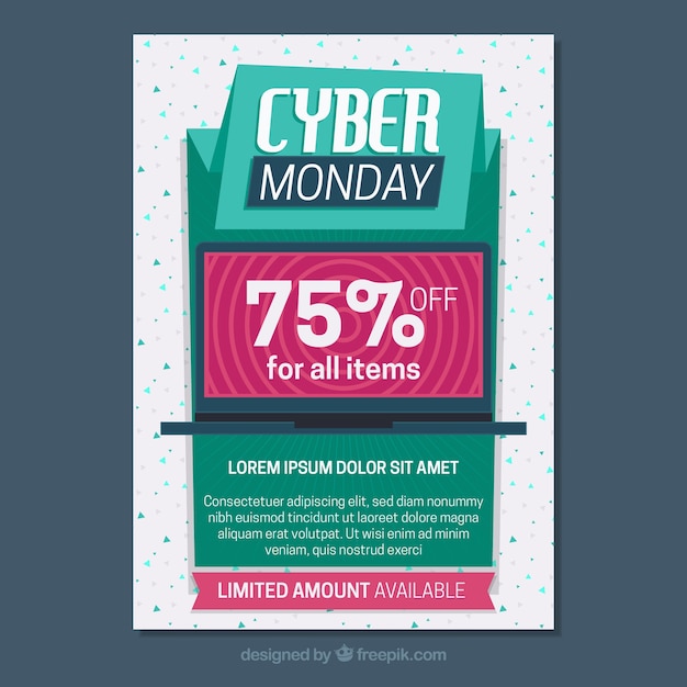 Vector gratuito folleto de cyber monday en diseño plano