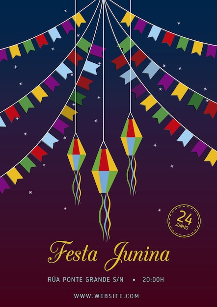 Folleto de decoración colorida de fiesta junina