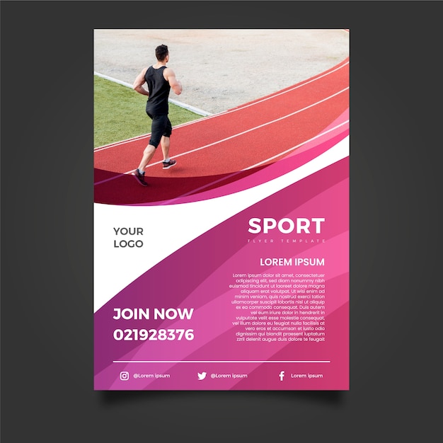 Vector gratuito folleto deportivo de plantilla con foto