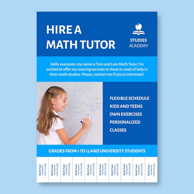 Vector gratuito folleto desprendible de tutoría de matemáticas