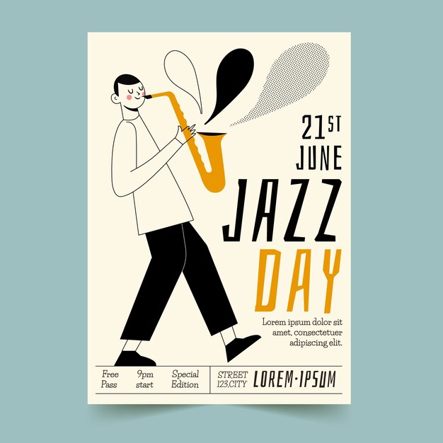 Folleto del día internacional del jazz dibujado a mano