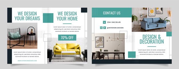 Folleto de diseño de interiores mínimo de diseño plano