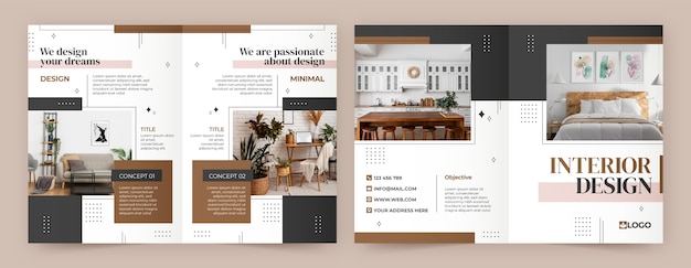 Vector gratuito folleto de diseño de interiores mínimo de diseño plano