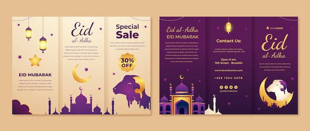 Vector gratuito folleto de eid al-adha degradado