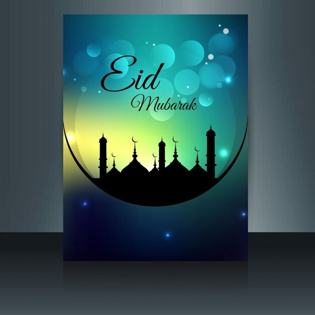 Vector gratuito folleto de eid mubarak bokeh