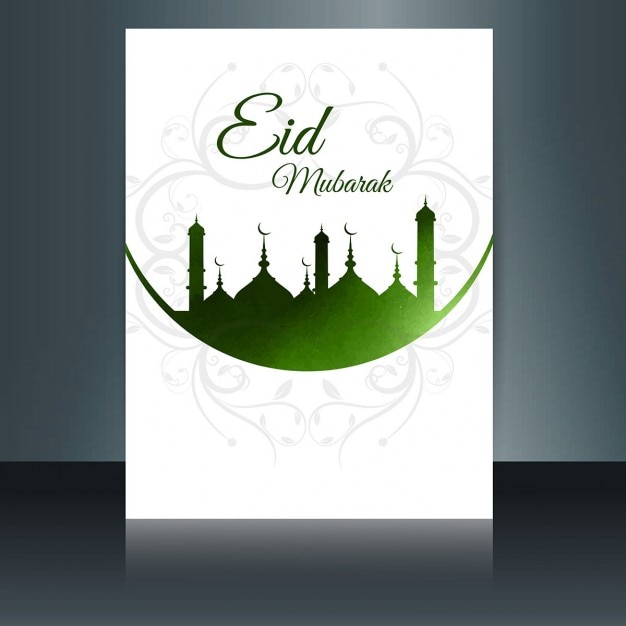 Folleto de eid mubarak en color verde