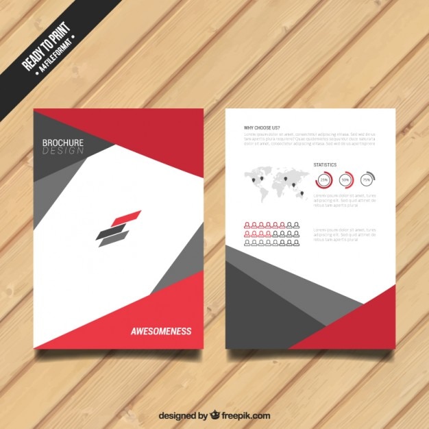 Vector gratuito folleto con elementos de color rojo y gris