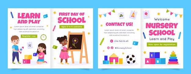 Vector gratuito folleto de escuela infantil de diseño plano