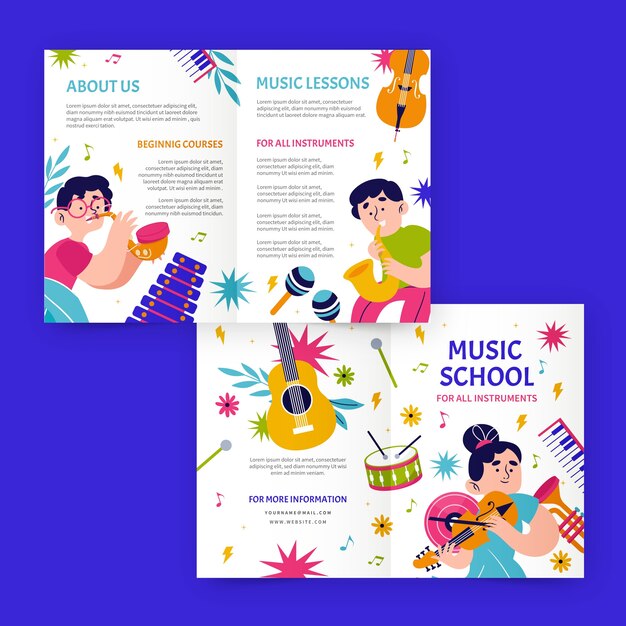Folleto de escuela de música dibujado a mano