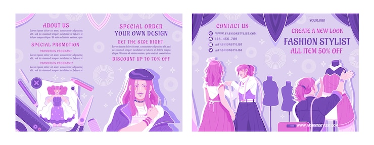Vector gratuito folleto de estilista de moda dibujado a mano