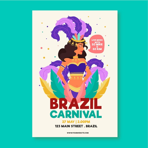 Folleto de evento de carnaval brasileño dibujado a mano