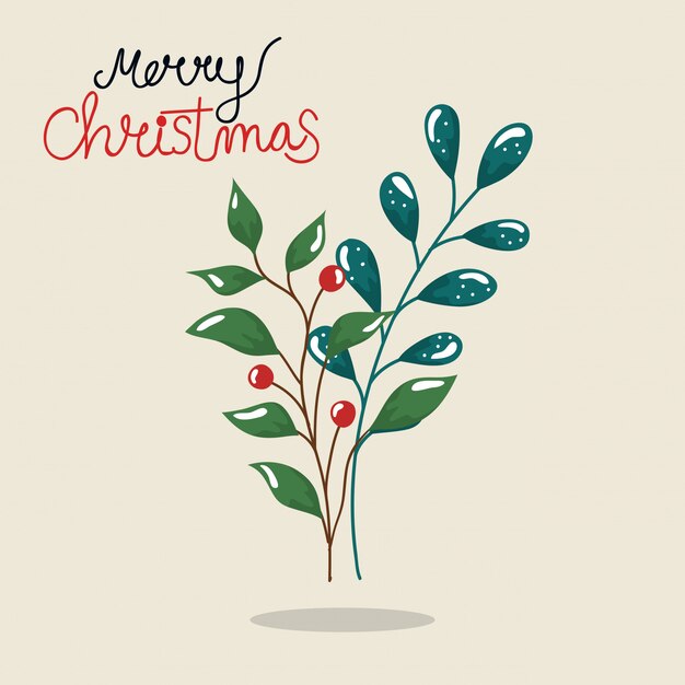 Folleto de feliz navidad con ramas y hojas