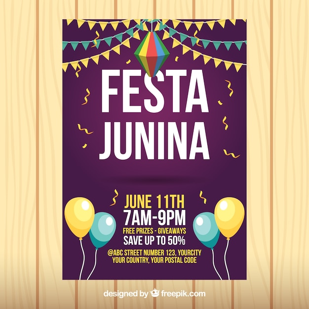 Vector gratuito folleto de festa junina con globos