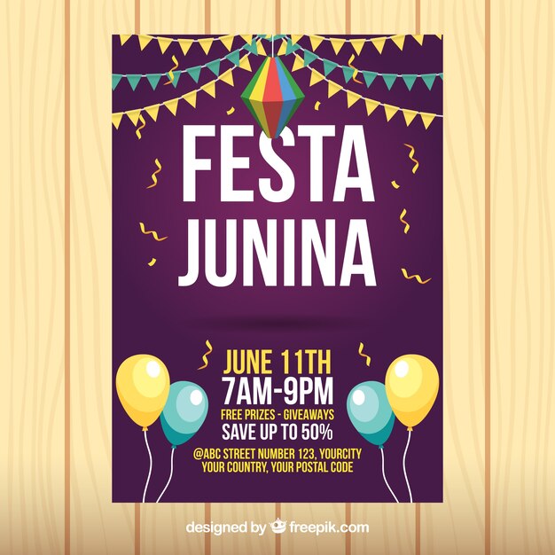 Folleto de festa junina con globos 