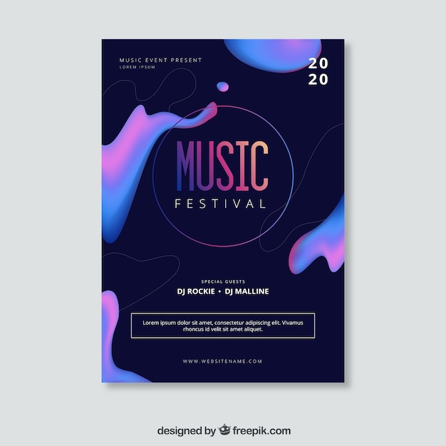 Folleto de festival de música con formas abstractas