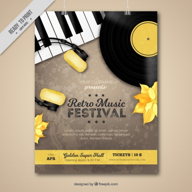 Vector gratuito folleto de festival de música retro