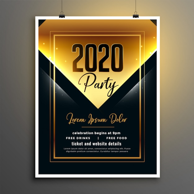 Vector gratuito folleto de fiesta de año nuevo 2020 o plantilla de póster