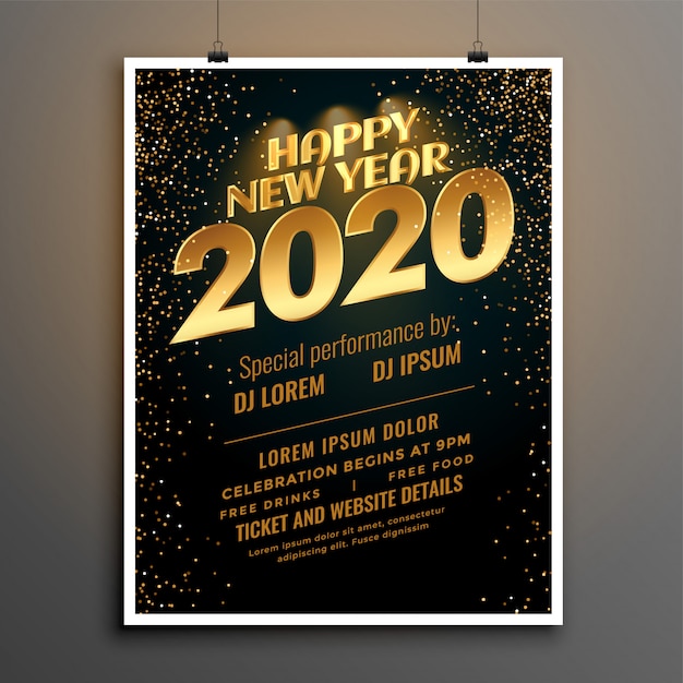 Vector gratuito folleto de fiesta de año nuevo 2020 o plantilla de póster