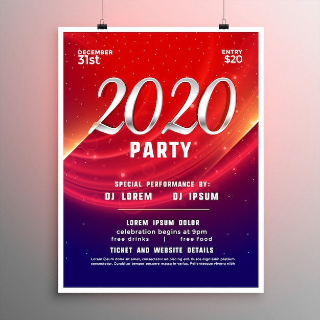 Folleto de fiesta de año nuevo 2020 o plantilla de póster