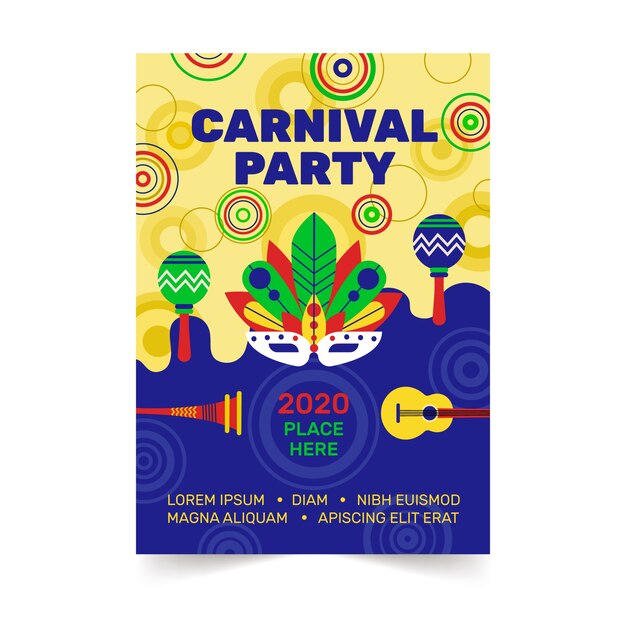 Folleto de fiesta de carnaval en diseño plano