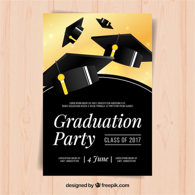 Vector gratuito folleto de fiesta elegante con gorros de graduación negros