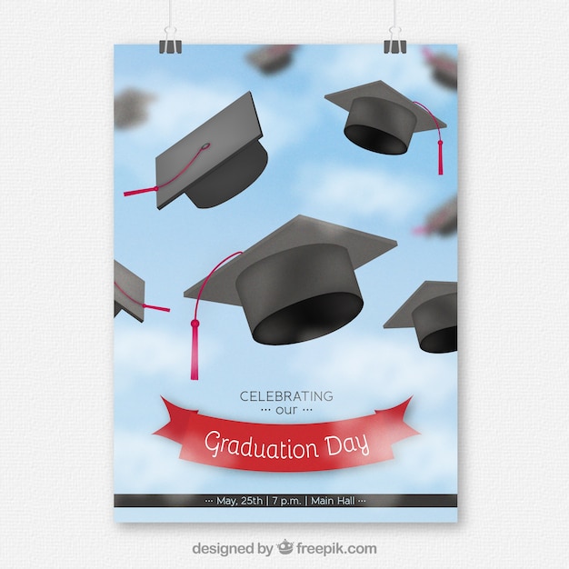 Vector gratuito folleto de fiesta de graduación con birretes