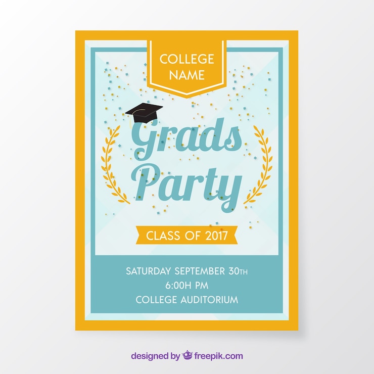 Vector gratuito folleto de fiesta de graduación con marco naranja