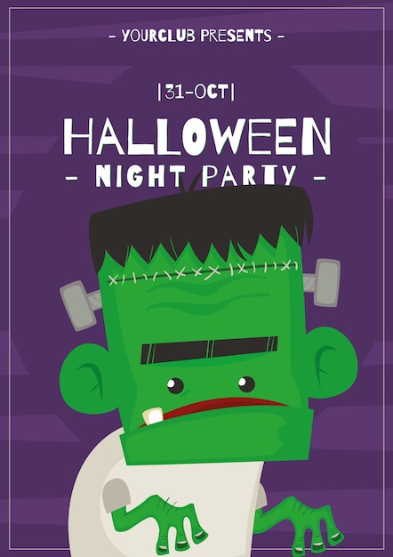 Vector gratuito folleto de fiesta de halloween de simpático zombi